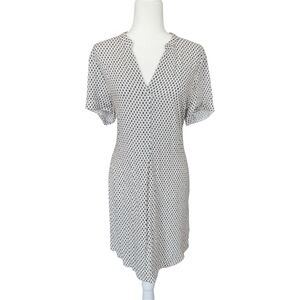 H&M Navy Blue Cream Dot Patterned Slip On Lightweight Midi Skirt NWT Size 10